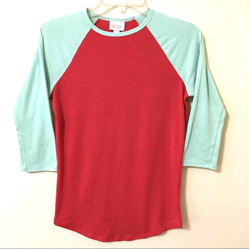 ✨4/$25✨ LuLaRoe Baseball Shirt Color Block Mint-Orange XXS